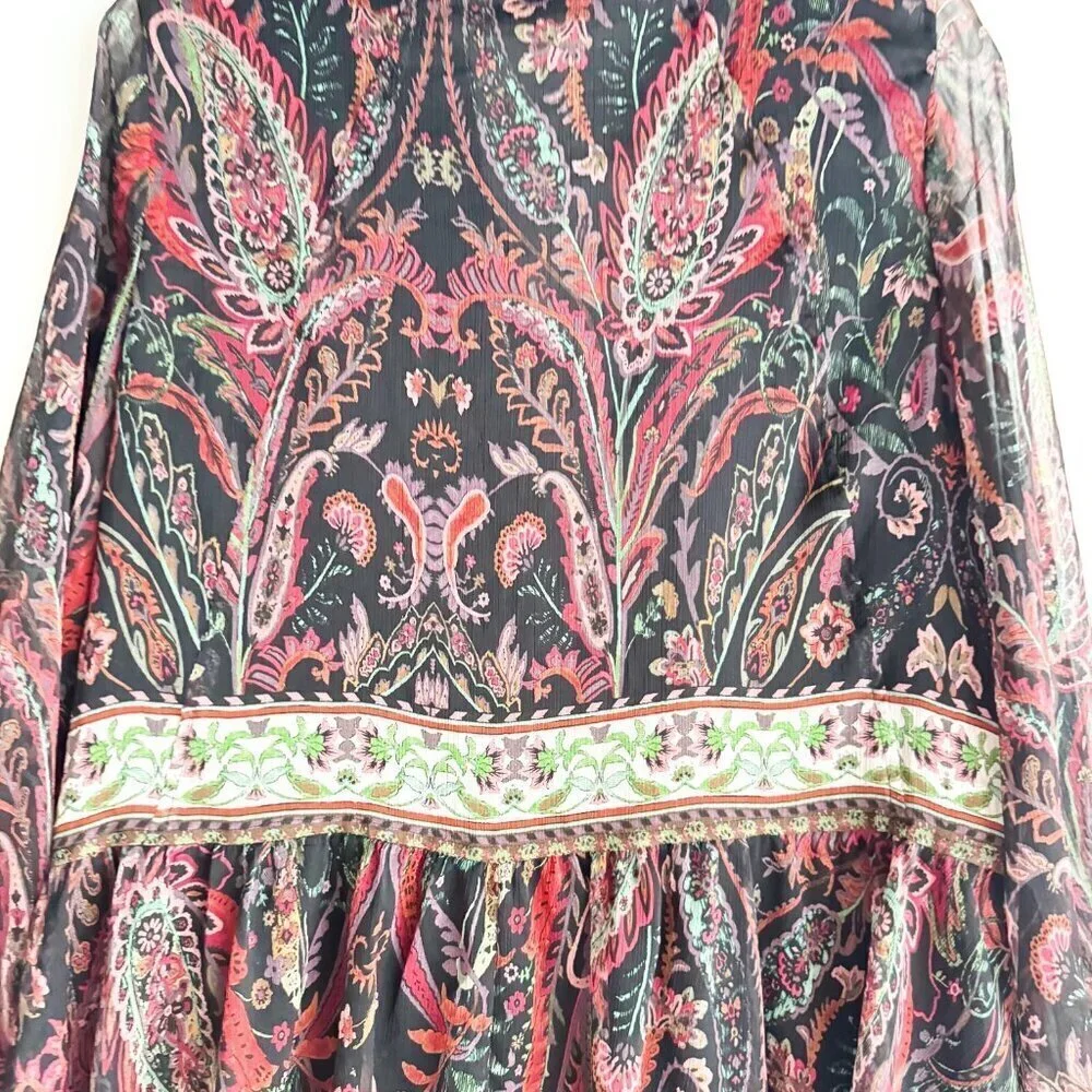Zara Paisley Print Chiffon Babydoll Mini Dress XS